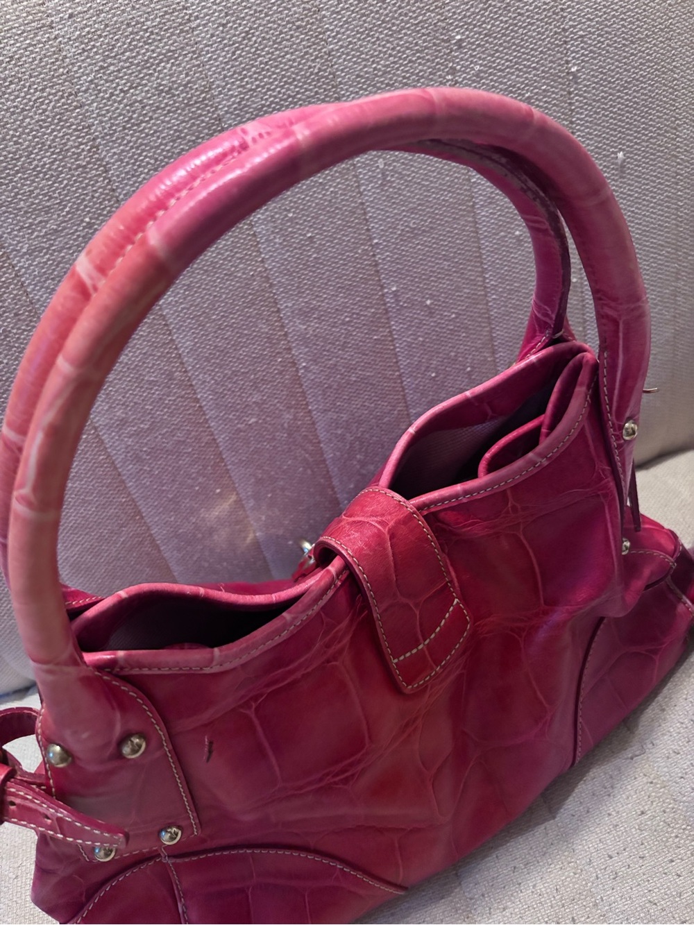 Dooney & Bourke Red Croc-Embossed Leather Shoulder Bag - Picture 3 of 5